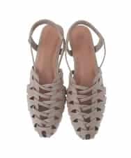 OZ6GD05089 eur3(エウルキューブ) カットワークレースアップパンプス モカ