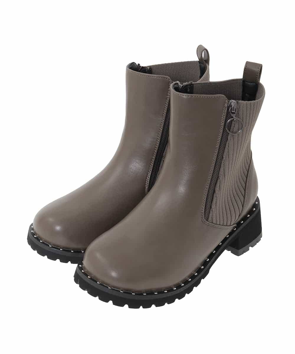 OZ6LA11089 eur3(エウルキューブ) 【la farfaコラボ】リブジョイントスタッズブーツ モカ(84)