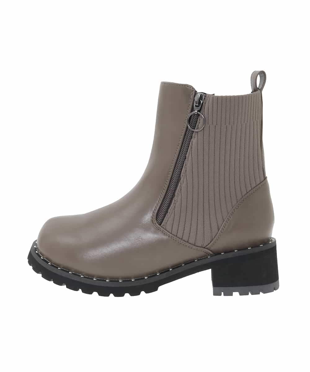 OZ6LA11089 eur3(エウルキューブ) 【la farfaコラボ】リブジョイントスタッズブーツ モカ(84)
