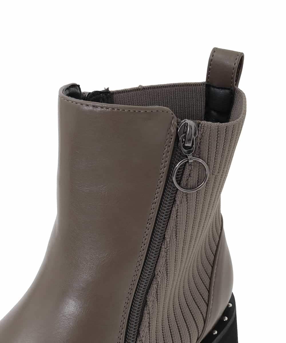 OZ6LA11089 eur3(エウルキューブ) 【la farfaコラボ】リブジョイントスタッズブーツ モカ(84)