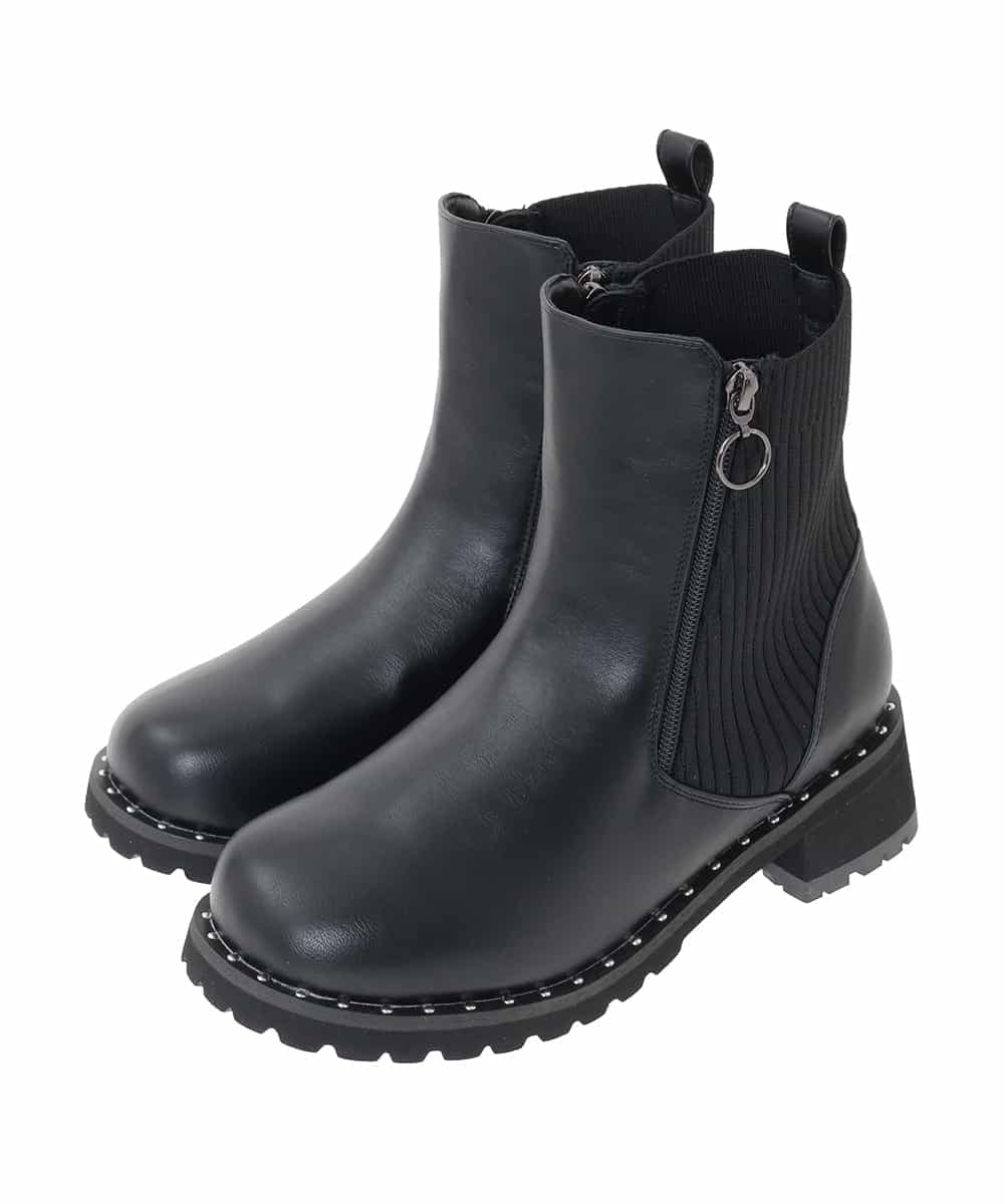 OZ6LA11089 eur3(エウルキューブ) 【la farfaコラボ】リブジョイントスタッズブーツ ブラック(94)
