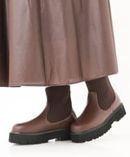 OZ6LV09089 eur3(エウルキューブ) 【雑誌掲載】【幅広さんOK！ワイズ4E】la farfaシューズコラボ！ニットショートブーツ ダークブラウン(87)