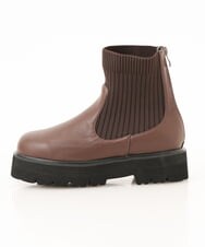 OZ6LV09089 eur3(エウルキューブ) 【雑誌掲載】【幅広さんOK！ワイズ4E】la farfaシューズコラボ！ニットショートブーツ ダークブラウン(87)