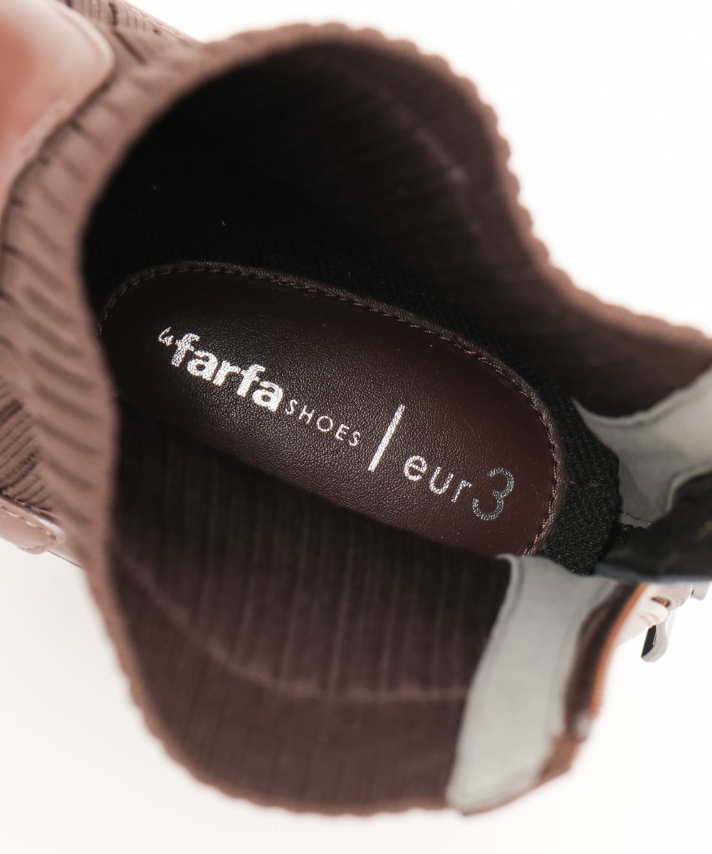OZ6LV09089 eur3(エウルキューブ) 【雑誌掲載】【幅広さんOK！ワイズ4E】la farfaシューズコラボ！ニットショートブーツ ダークブラウン(87)