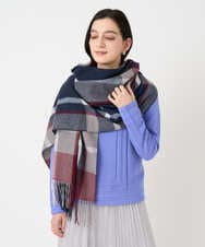 PF3AD12080 GEORGES RECH(小さいサイズ)(メゾン ドゥ サンク) カシミヤタッチ大判チェックストール ネイビー系