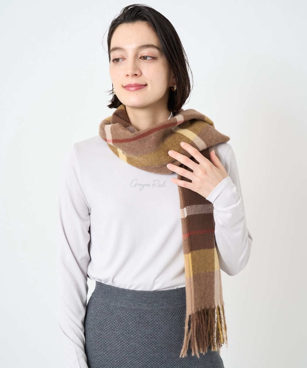 PF3AD12080 GEORGES RECH(小さいサイズ)(メゾン ドゥ サンク) カシミヤタッチ大判チェックストール ネイビー系