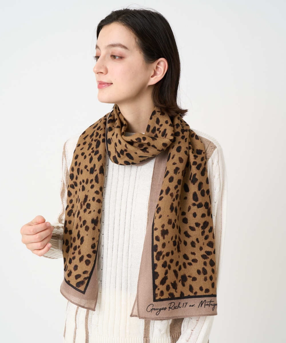 PF3AD14130 GEORGES RECH(小さいサイズ)(メゾン ドゥ サンク) レオパードウールストール ライトグレー系