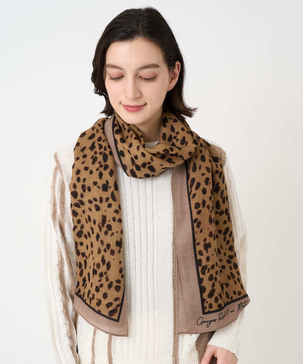 PF3AD14130 GEORGES RECH(小さいサイズ)(メゾン ドゥ サンク) レオパードウールストール ライトグレー系