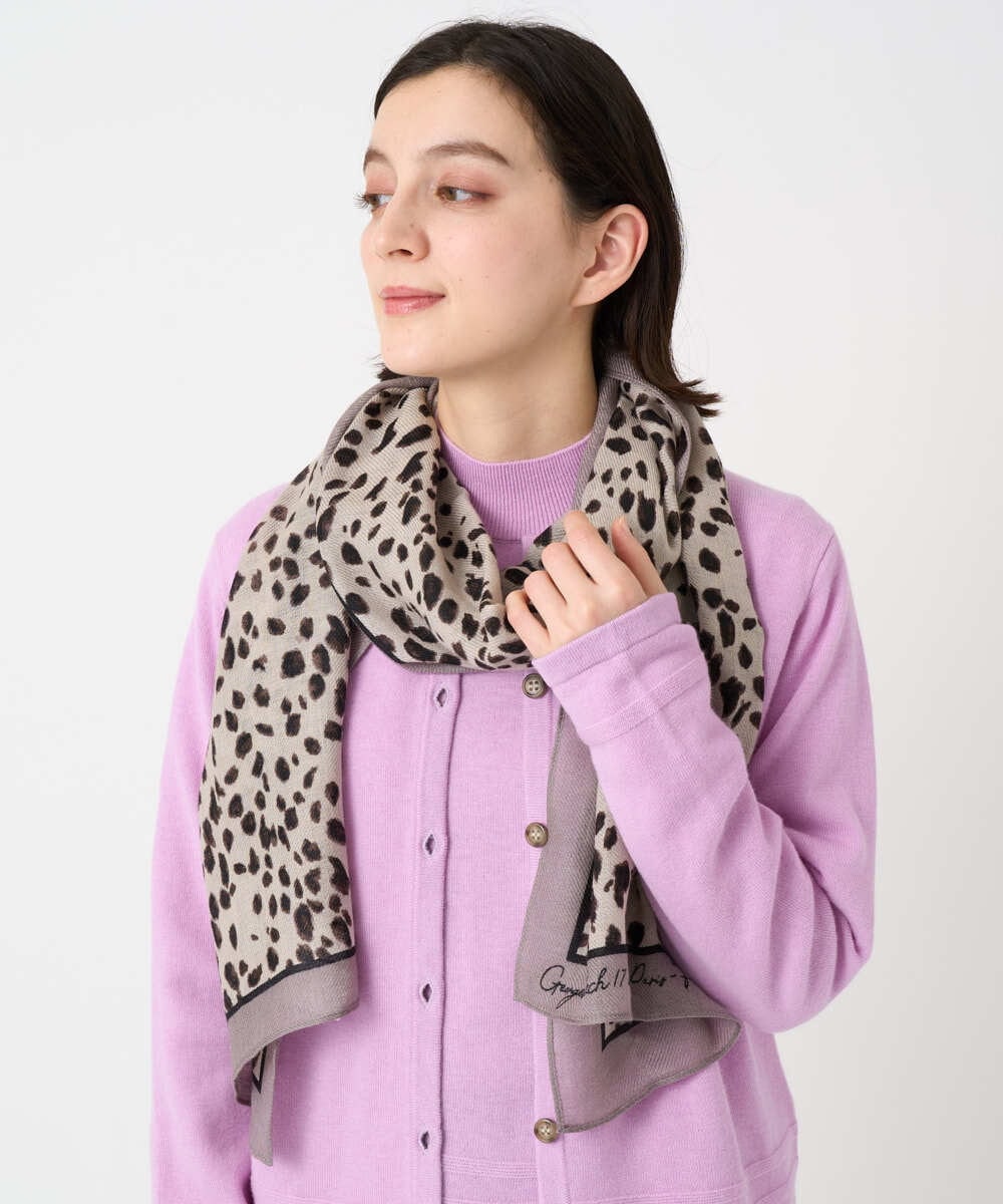 PF3AD14130 GEORGES RECH(小さいサイズ)(メゾン ドゥ サンク) レオパードウールストール ライトグレー系