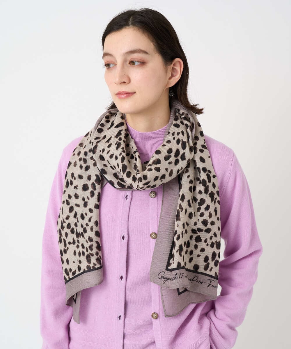 PF3AD14130 GEORGES RECH(小さいサイズ)(メゾン ドゥ サンク) レオパードウールストール ライトグレー系