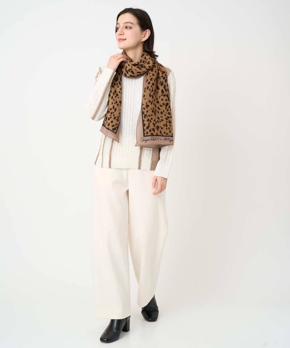 PF3AD14130 GEORGES RECH(小さいサイズ)(メゾン ドゥ サンク) レオパードウールストール ライトグレー系