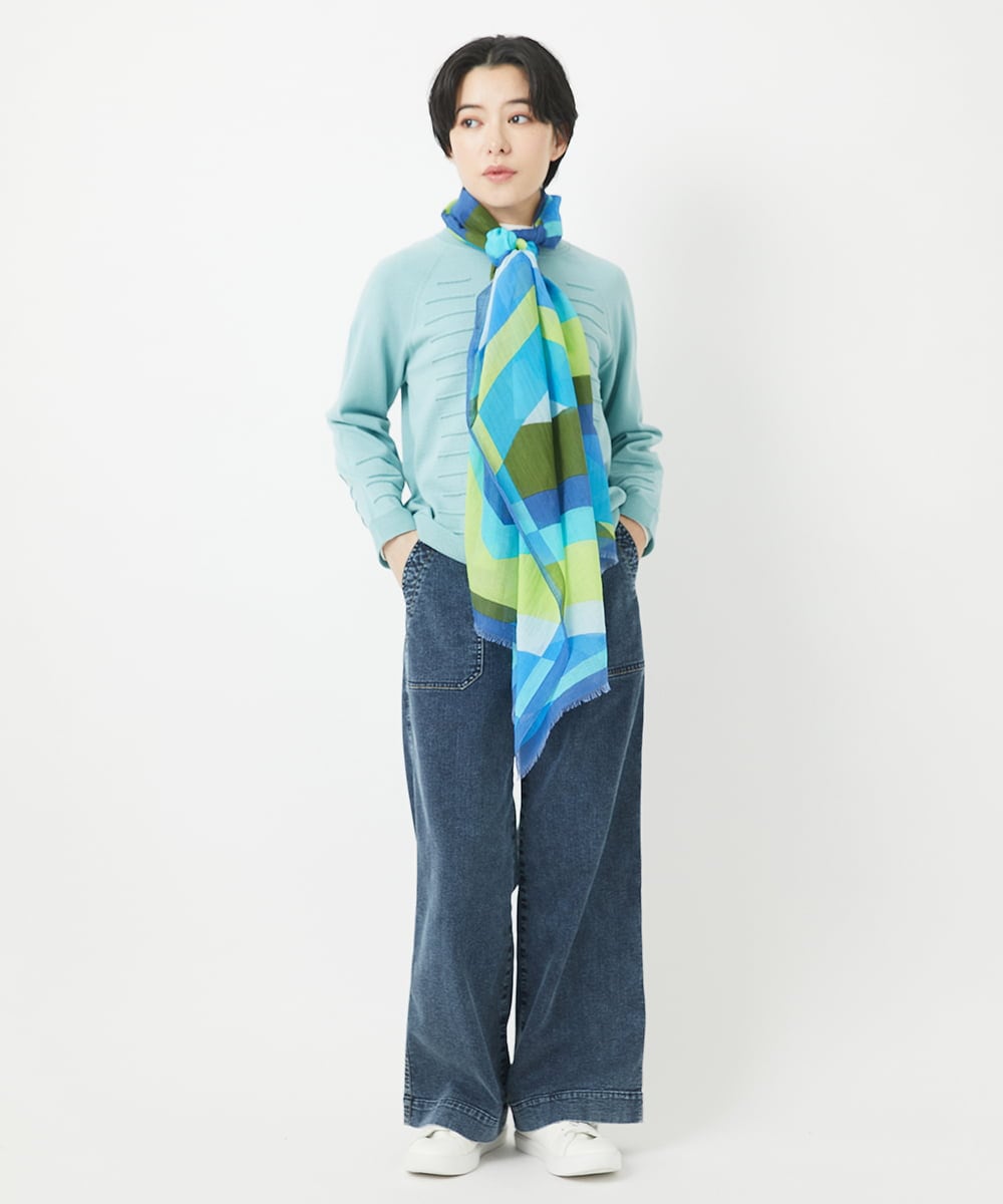 PF3EB19190 GEORGES RECH(小さいサイズ)(メゾン ドゥ サンク) 幾何学柄シルク混ストール ライトブルー