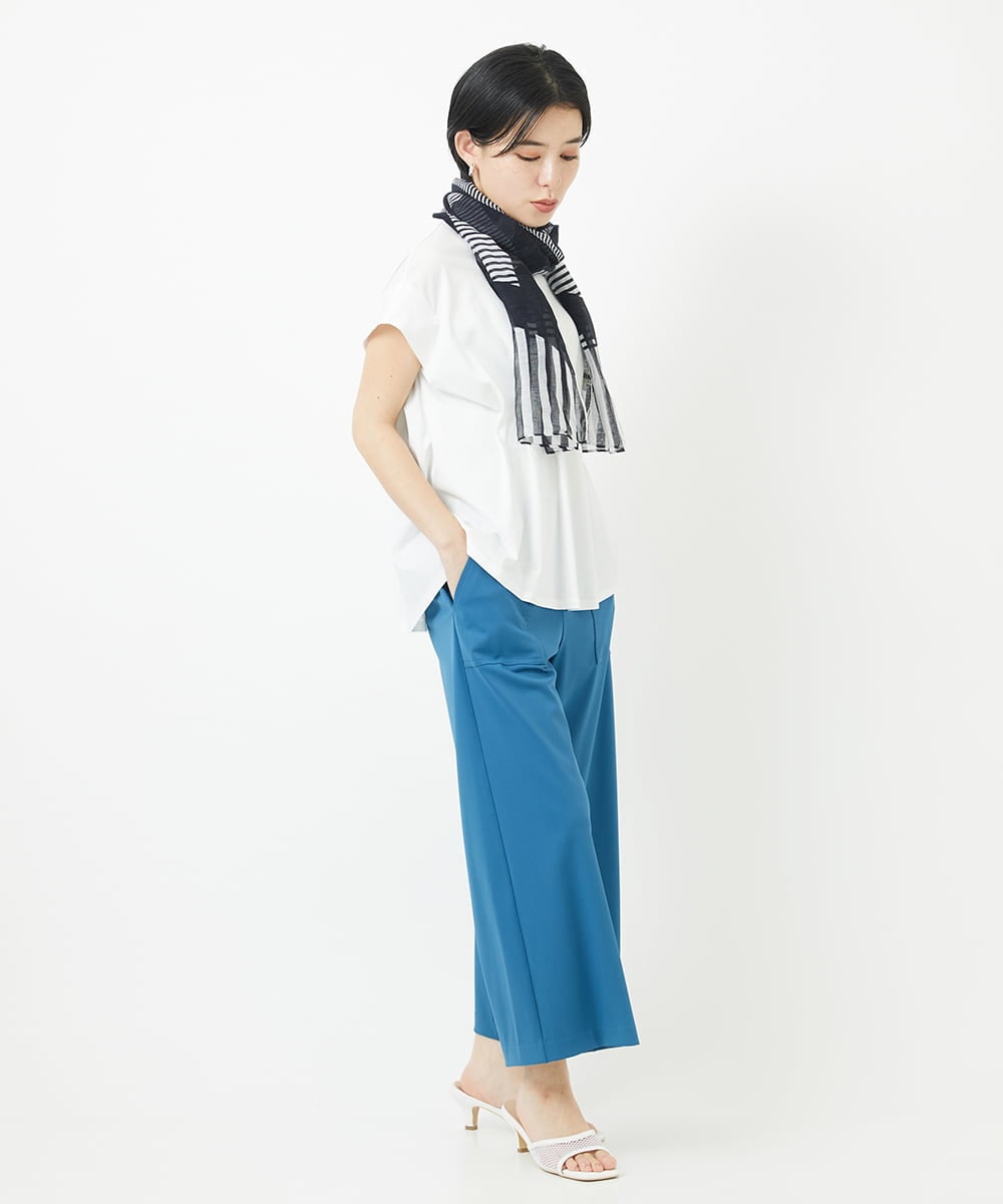PF3GA37150 GEORGES RECH(小さいサイズ)(メゾン ドゥ サンク) 幾何プリント麻混ストール ネイビー