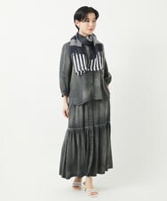 PF3GA37150 GEORGES RECH(小さいサイズ)(メゾン ドゥ サンク) 幾何プリント麻混ストール ネイビー