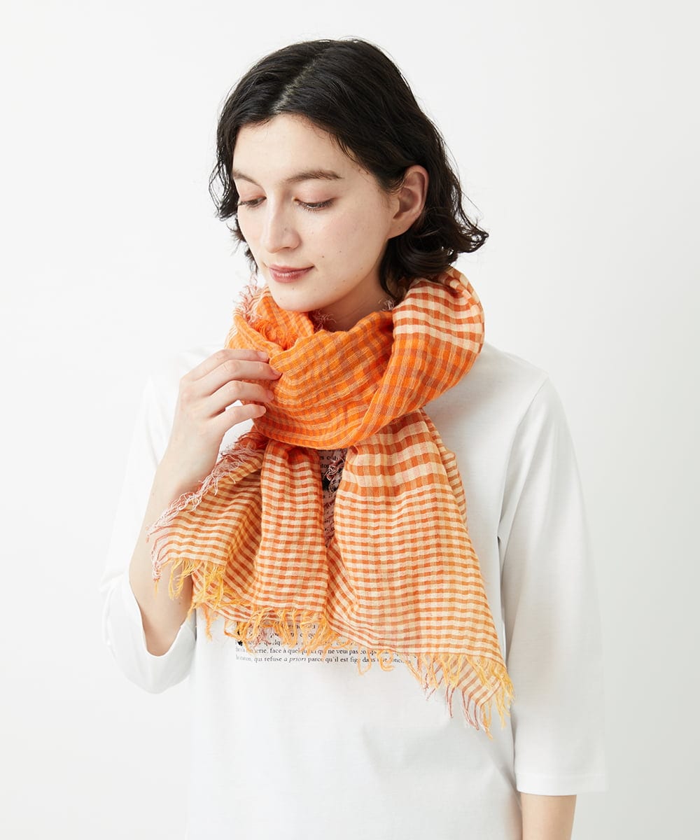 PF3GD24090 GEORGES RECH(小さいサイズ)(メゾン ドゥ サンク) コットンリネンチェックストール ブルー