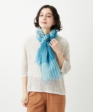 PF3GD24090 GEORGES RECH(小さいサイズ)(メゾン ドゥ サンク) コットンリネンチェックストール ブルー