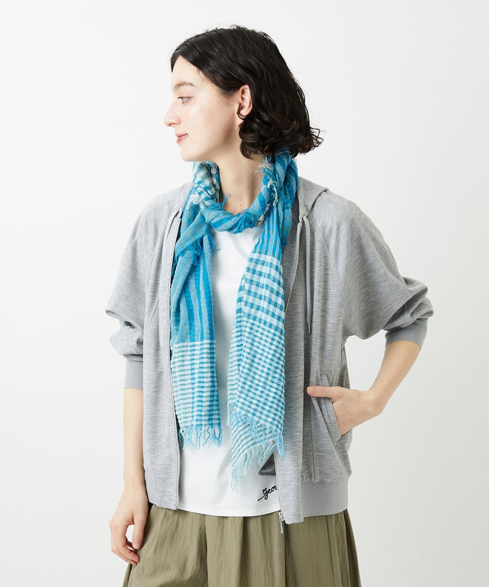 PF3GD24090 GEORGES RECH(小さいサイズ)(メゾン ドゥ サンク) コットンリネンチェックストール ブルー