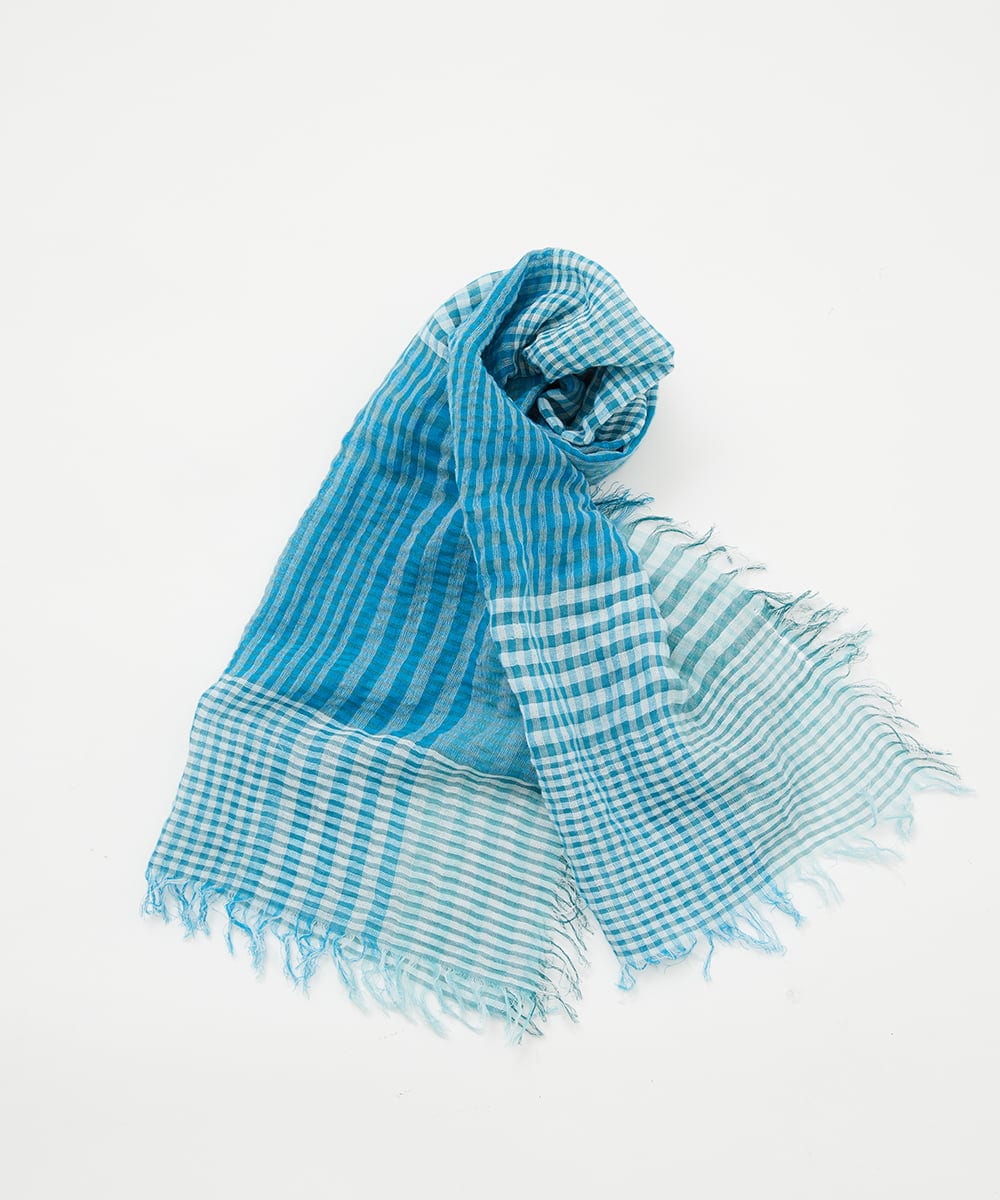 PF3GD24090 GEORGES RECH(小さいサイズ)(メゾン ドゥ サンク) コットンリネンチェックストール ブルー