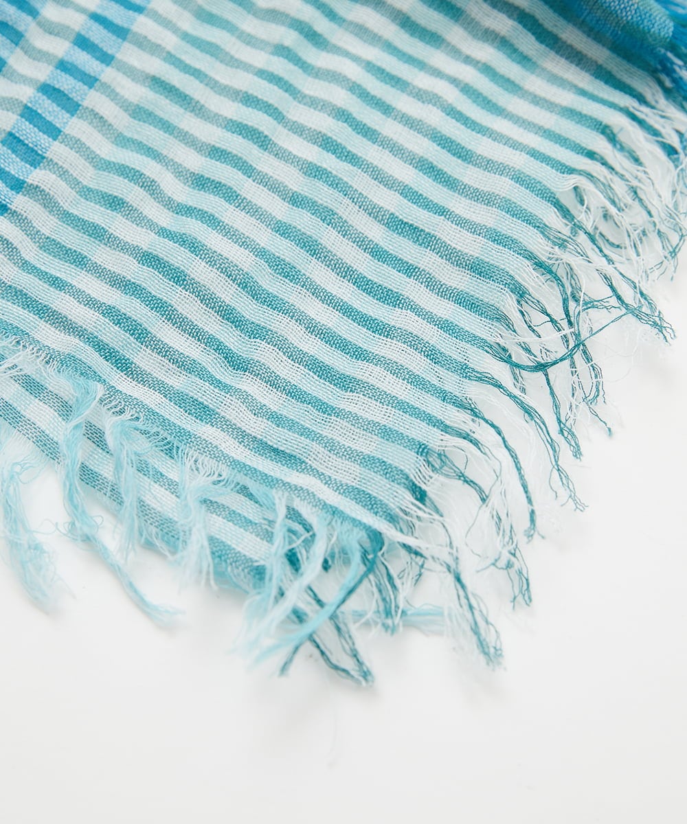 PF3GD24090 GEORGES RECH(小さいサイズ)(メゾン ドゥ サンク) コットンリネンチェックストール ブルー