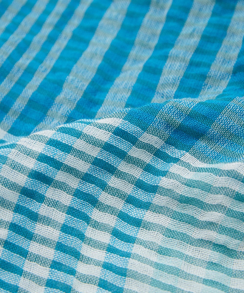 PF3GD24090 GEORGES RECH(小さいサイズ)(メゾン ドゥ サンク) コットンリネンチェックストール ブルー