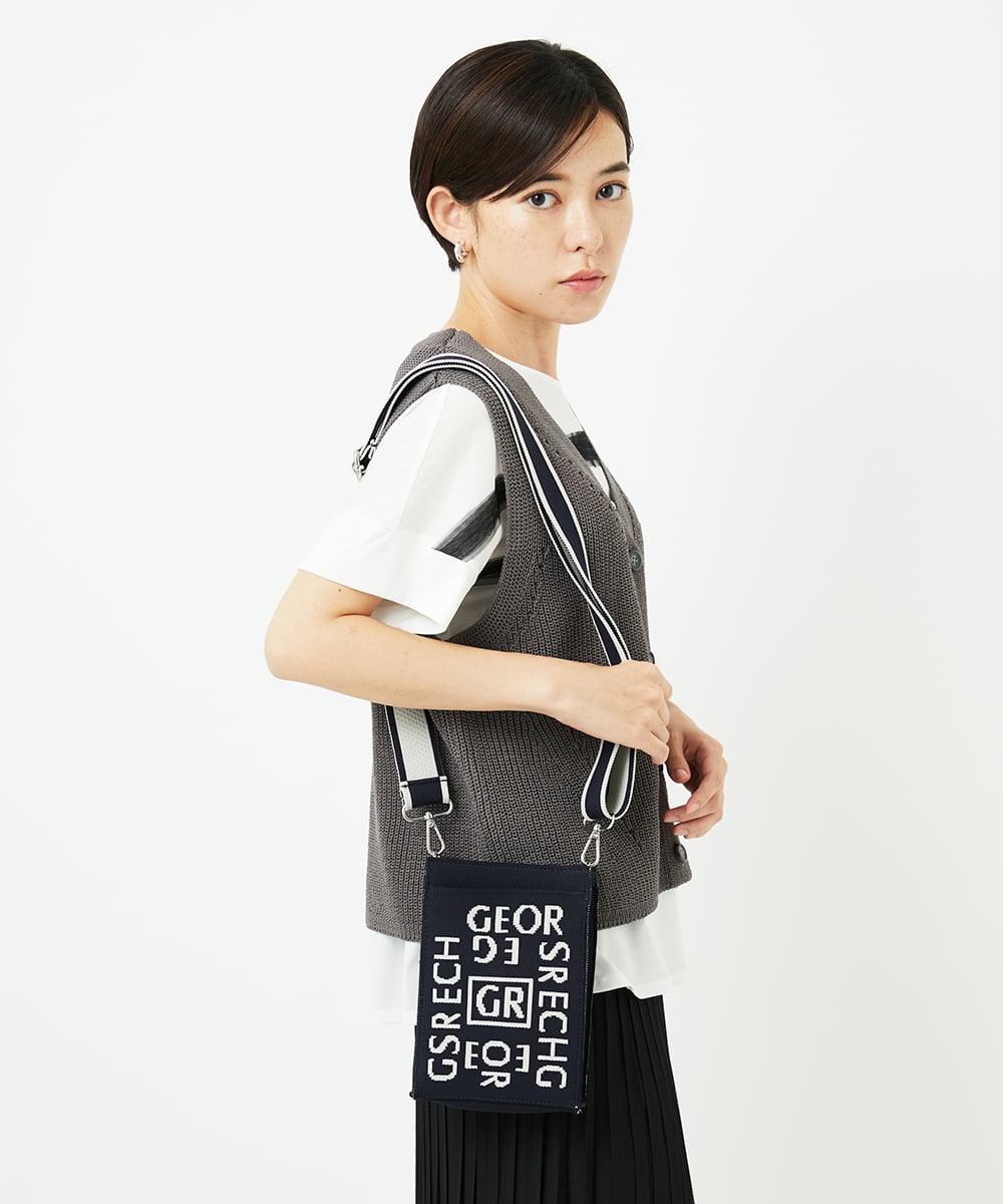 PF5AD02130 GEORGES RECH(小さいサイズ)(メゾン ドゥ サンク) ロゴニットミニショルダーバッグ ブラック系