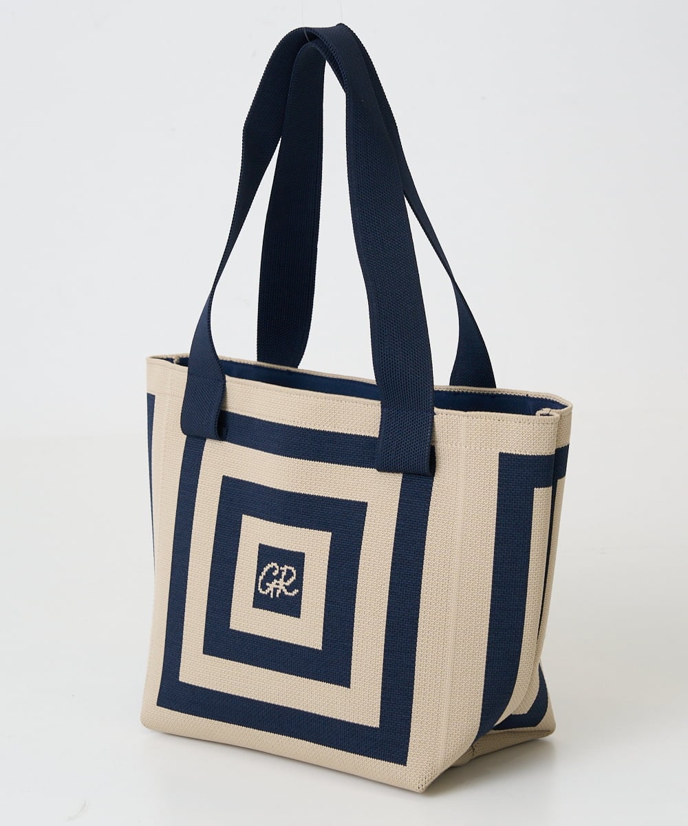 PF5GD27090 GEORGES RECH(小さいサイズ)(メゾン ドゥ サンク) 幾何学柄ニットトートバッグ ネイビー