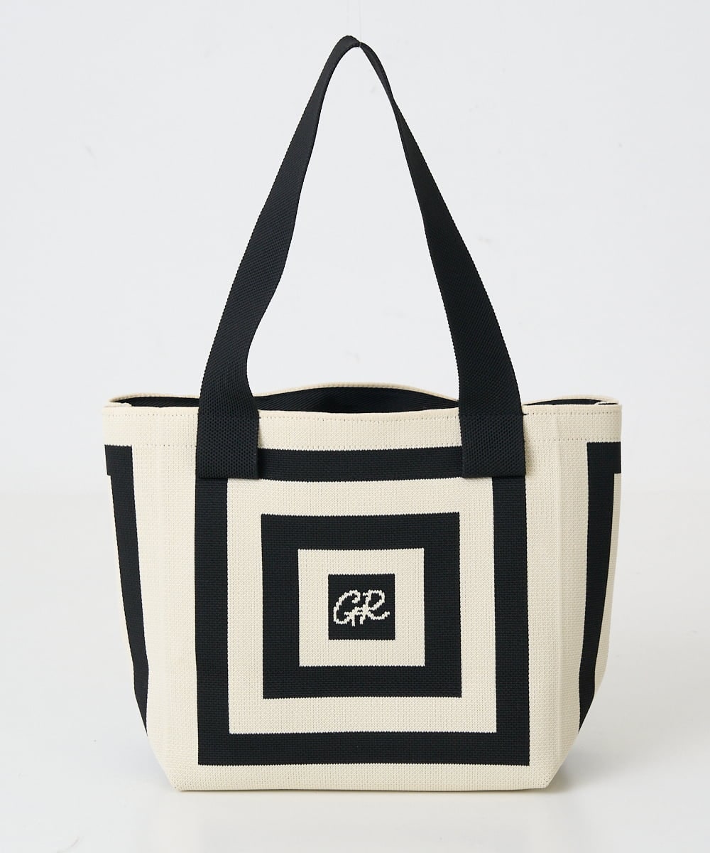 PF5GD27090 GEORGES RECH(小さいサイズ)(メゾン ドゥ サンク) 幾何学柄ニットトートバッグ ネイビー