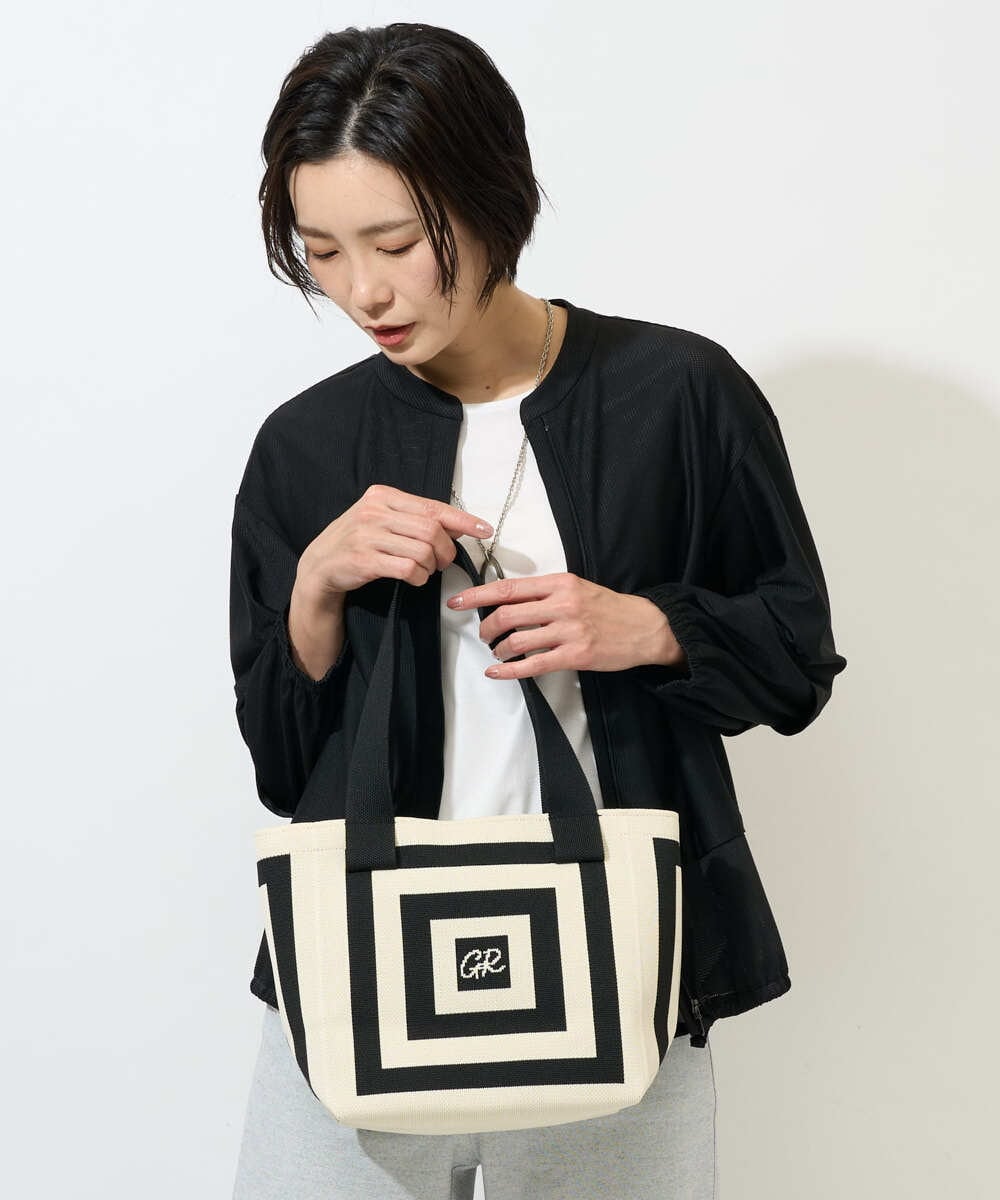 PF5GD27090 GEORGES RECH(小さいサイズ)(メゾン ドゥ サンク) 幾何学柄ニットトートバッグ ブラック