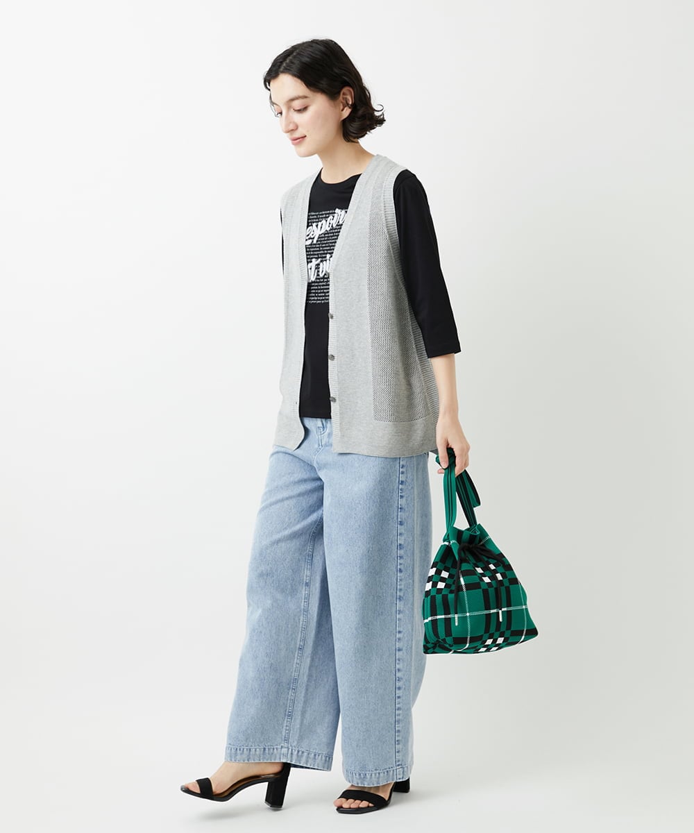 PF5GD28090 GEORGES RECH(小さいサイズ)(メゾン ドゥ サンク) 幾何学柄ニット巾着ショルダーバッグ カーキ