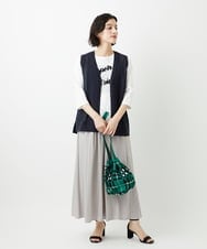 PF5GD28090 GEORGES RECH(小さいサイズ)(メゾン ドゥ サンク) 幾何学柄ニット巾着ショルダーバッグ カーキ