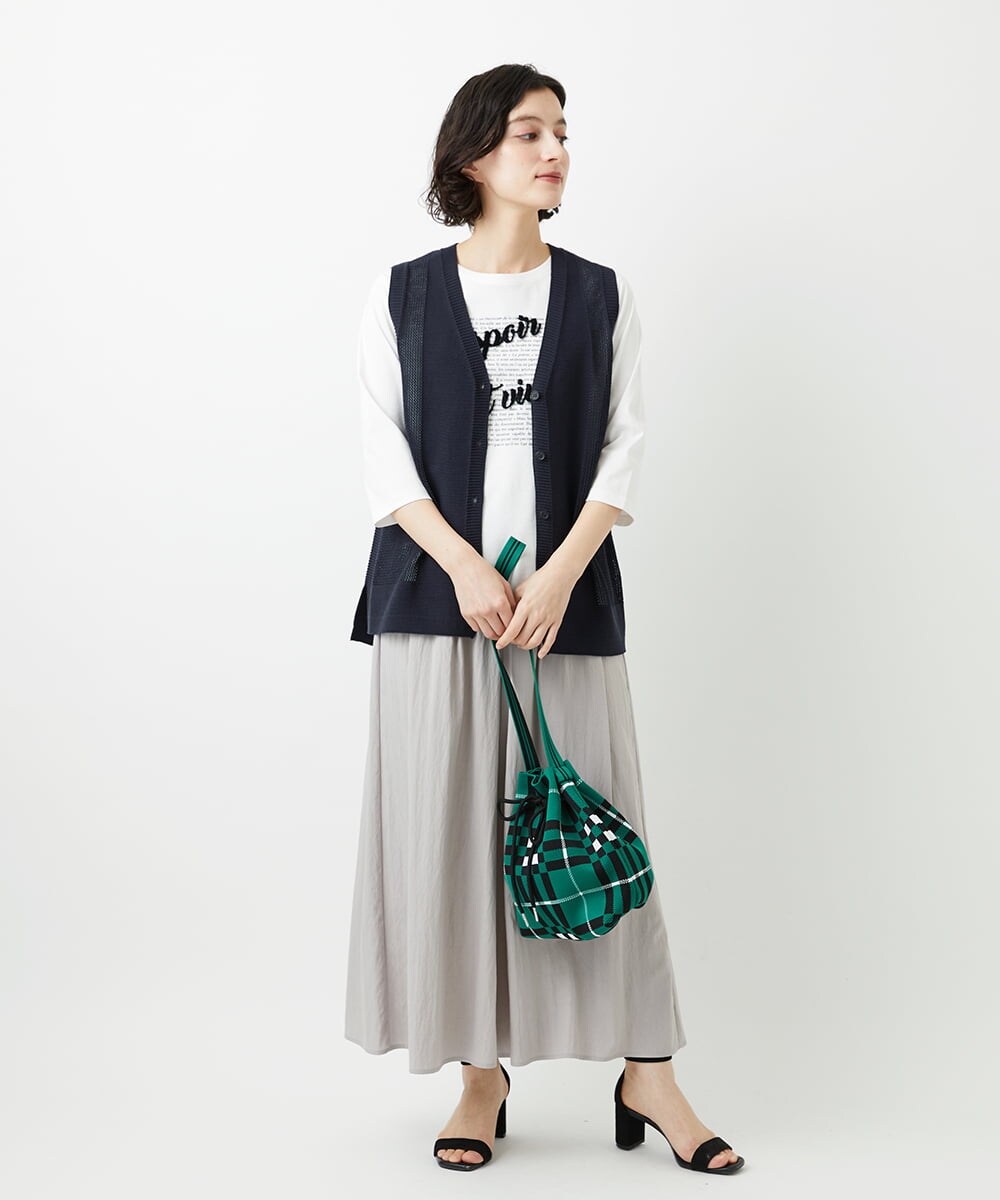 PF5GD28090 GEORGES RECH(小さいサイズ)(メゾン ドゥ サンク) 幾何学柄ニット巾着ショルダーバッグ カーキ