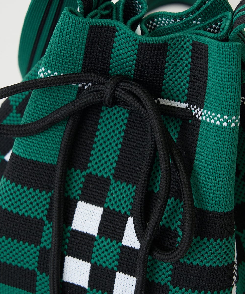 PF5GD28090 GEORGES RECH(小さいサイズ)(メゾン ドゥ サンク) 幾何学柄ニット巾着ショルダーバッグ カーキ