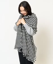 PG3AB54130 GEORGES RECH(ジョルジュ・レッシュ) 格子柄フリンジウールストール ブラック系