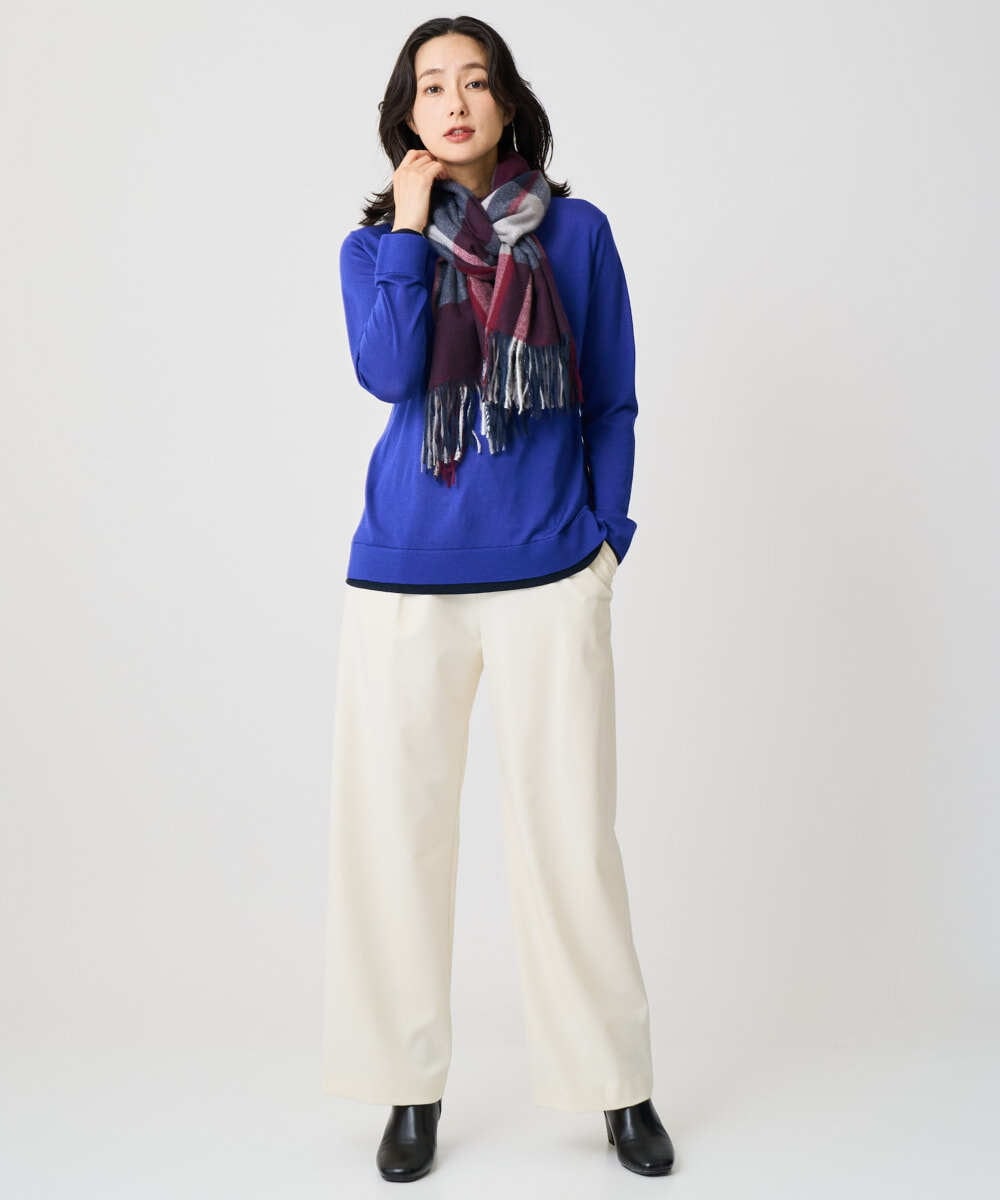 PG3AD12080 GEORGES RECH(ジョルジュ・レッシュ) カシミヤタッチ大判チェックストール ネイビー系