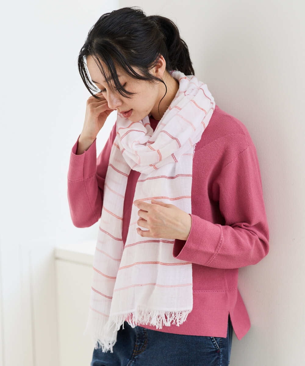 PG3EE09150 GEORGES RECH(ジョルジュ・レッシュ) スパンコールヤーンボーダーストール ピンク