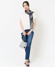 PG3GA37150 GEORGES RECH(ジョルジュ・レッシュ) 幾何プリント麻混ストール ネイビー系