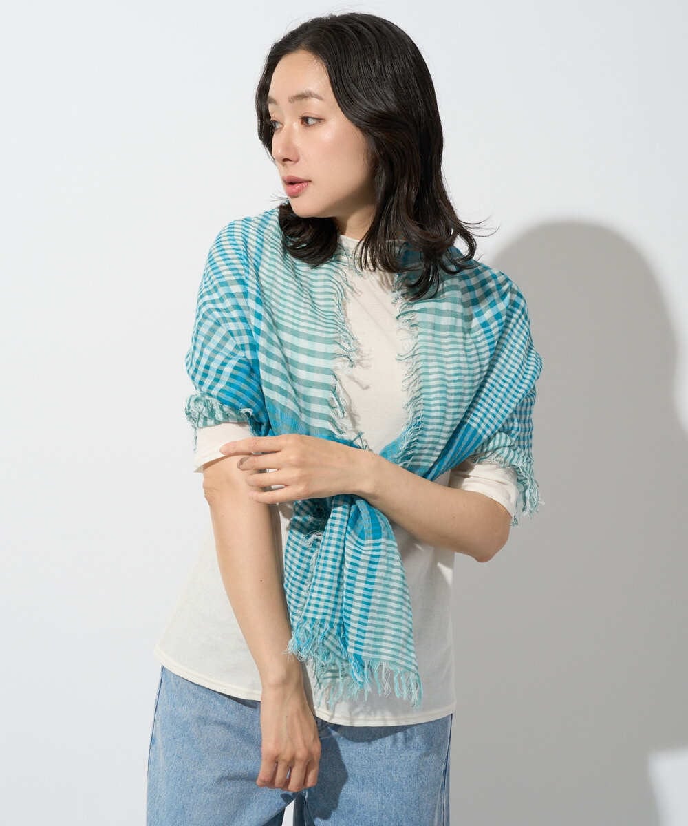 PG3GD24090 GEORGES RECH(ジョルジュ・レッシュ) コットンリネンチェックストール ブルー