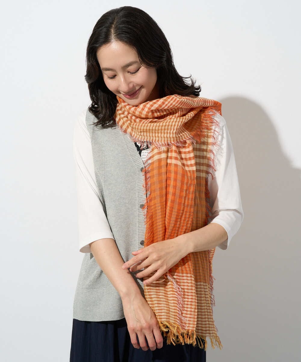 PG3GD24090 GEORGES RECH(ジョルジュ・レッシュ) コットンリネンチェックストール ブルー