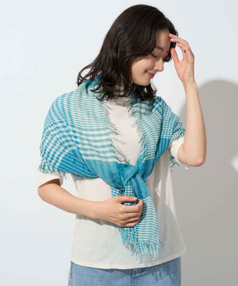 PG3GD24090 GEORGES RECH(ジョルジュ・レッシュ) コットンリネンチェックストール ブルー