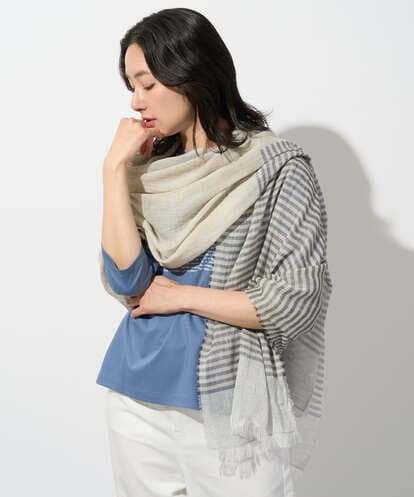 PG3GF26110  コットンリネンボーダーストール