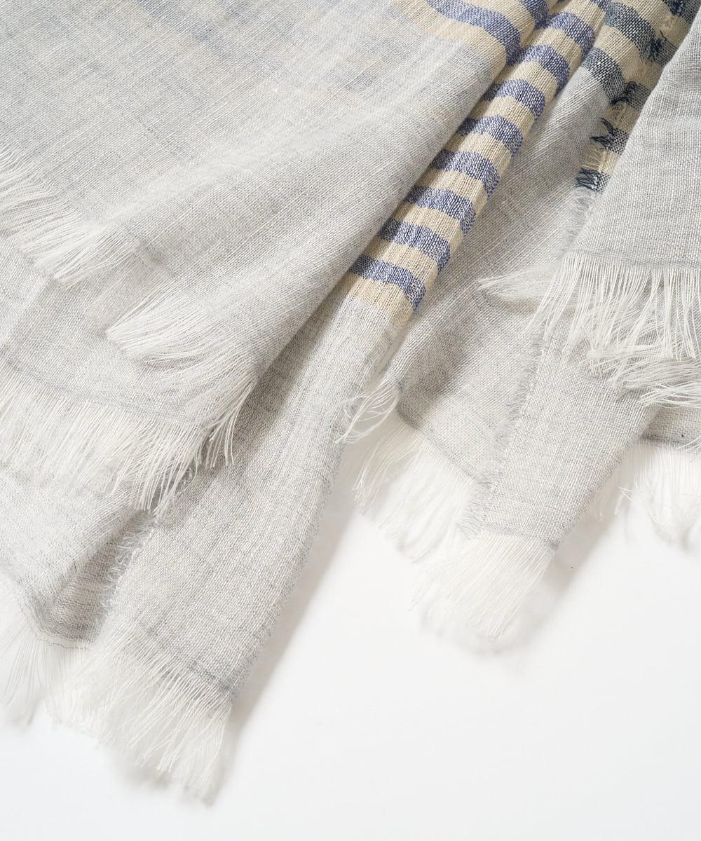 PG3GF26110 GEORGES RECH(ジョルジュ・レッシュ) コットンリネンボーダーストール ライトブルー