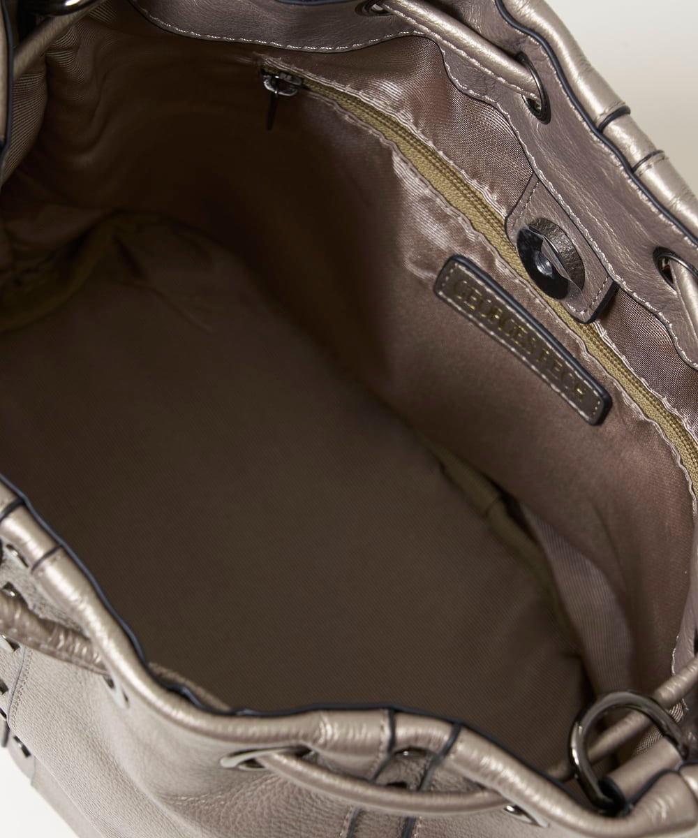 PG5AV10290 GEORGES RECH(ジョルジュ・レッシュ) レザースタッズ巾着ショルダーバッグ ゴールド