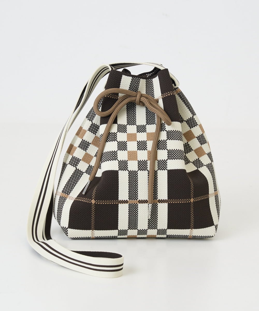 PG5GD28090 GEORGES RECH(ジョルジュ・レッシュ) 幾何学柄ニット巾着ショルダーバッグ カーキ