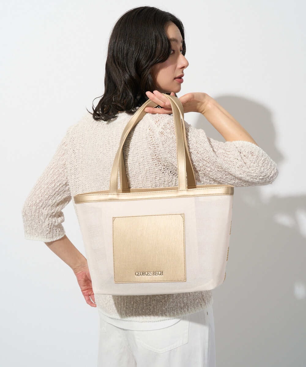 PG5GD29230 GEORGES RECH(ジョルジュ・レッシュ) スパンコールボーダー刺繍シアートートバッグ アイボリー