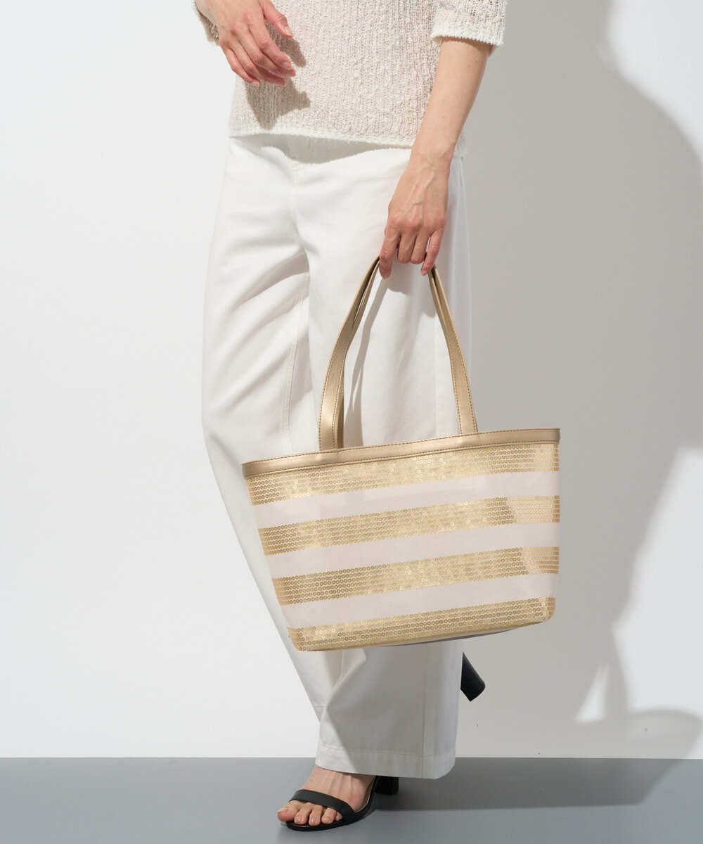 PG5GD29230 GEORGES RECH(ジョルジュ・レッシュ) スパンコールボーダー刺繍シアートートバッグ アイボリー