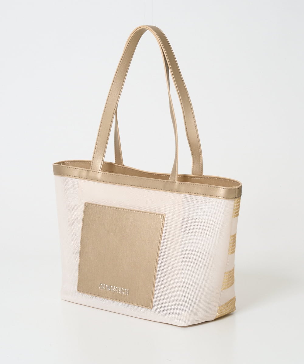 PG5GD29230 GEORGES RECH(ジョルジュ・レッシュ) スパンコールボーダー刺繍シアートートバッグ アイボリー