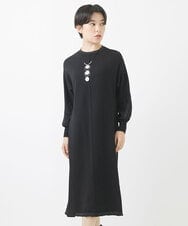 PHAAA47390 GEORGES RECH(小さいサイズ)(メゾン ドゥ サンク) ドルマンスリーブサテン切替ニットワンピース ブラック