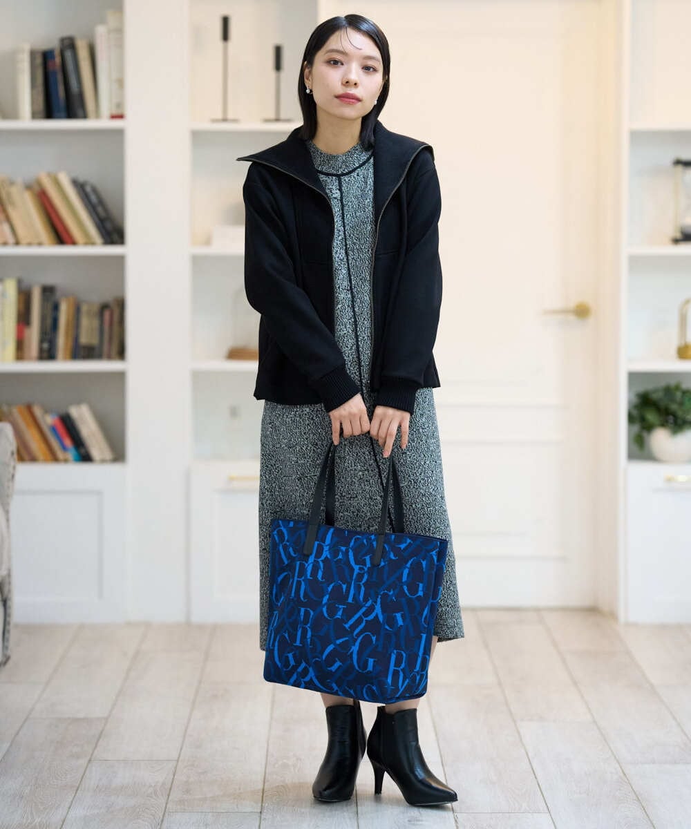 PHAAG16390 GEORGES RECH(小さいサイズ)(メゾン ドゥ サンク) ラグランスリーブセミハイネックニットワンピース ネイビー