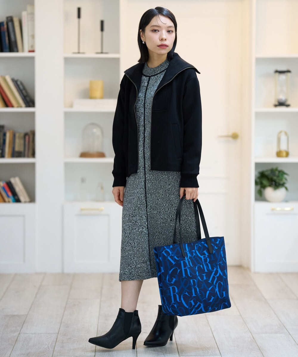 PHAAG16390 GEORGES RECH(小さいサイズ)(メゾン ドゥ サンク) ラグランスリーブセミハイネックニットワンピース ネイビー