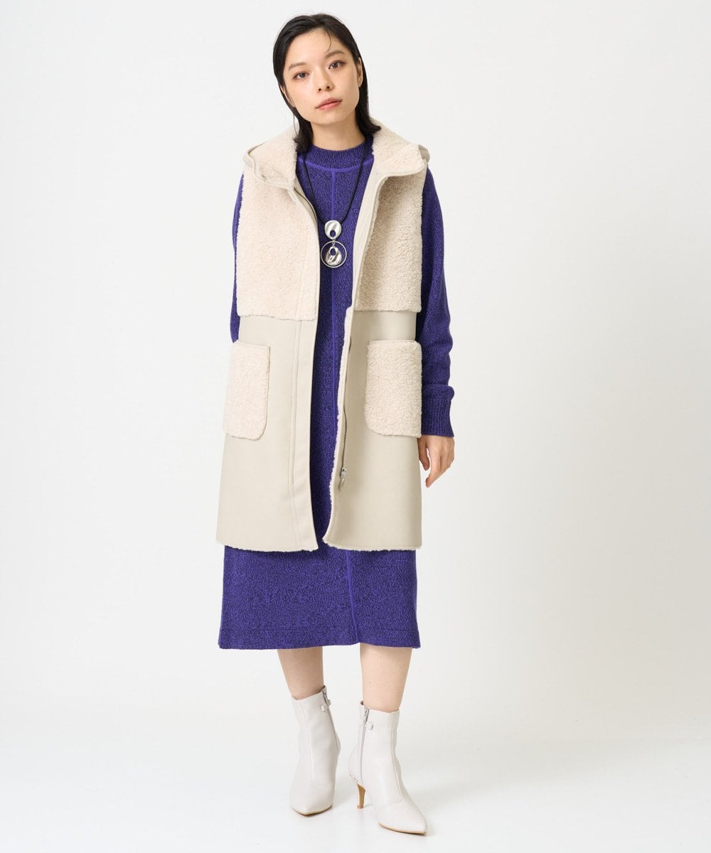 PHAAG16390 GEORGES RECH(小さいサイズ)(メゾン ドゥ サンク) ラグランスリーブセミハイネックニットワンピース ネイビー